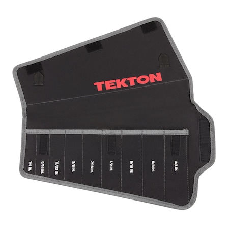 Tekton Roll Up Tool Bag, Comb" ation Wrench Pouch, 1/4-3/4" 9 Tool, Black, Woven Polyester Fabric, 9 Pockets ORG27309